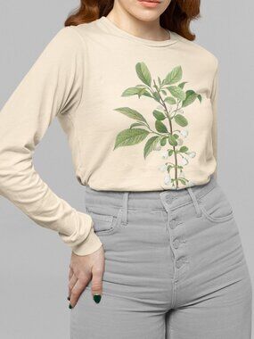Mountain Silverbell Vintage Floral Print Long Sleeve Graphic Tee T-shirt S-XXL